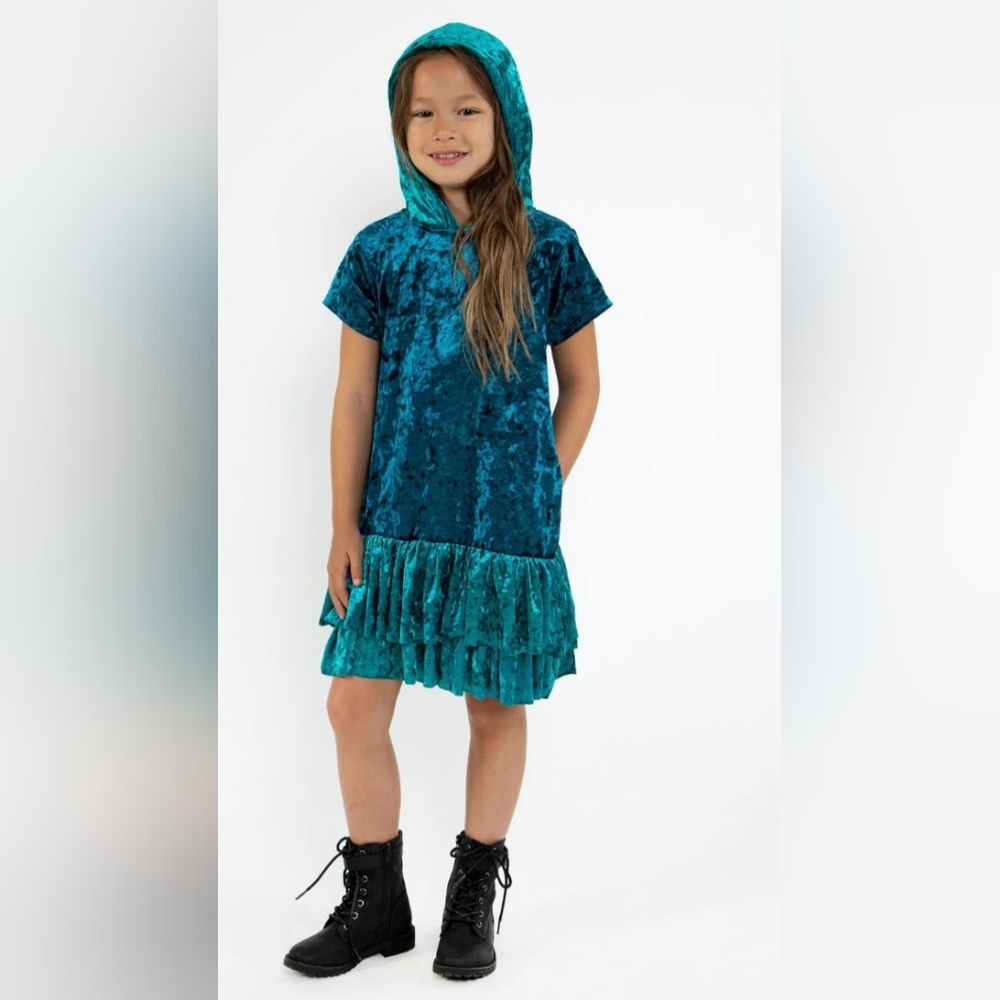 Velvet hoodie ruffle girls dress